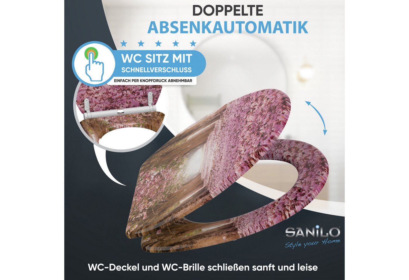 Sanilo WC-Sitz Romantik mit Absenkautomatik & Quick Release, Premium Toilettendeckel, abnehmbar, leichte Montage von oben – Bild 3 von 5