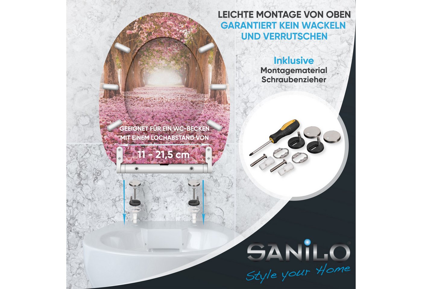 Sanilo WC-Sitz Romantik mit Absenkautomatik & Quick Release, Premium Toilettendeckel, abnehmbar, leichte Montage von oben – Bild 5 von 5