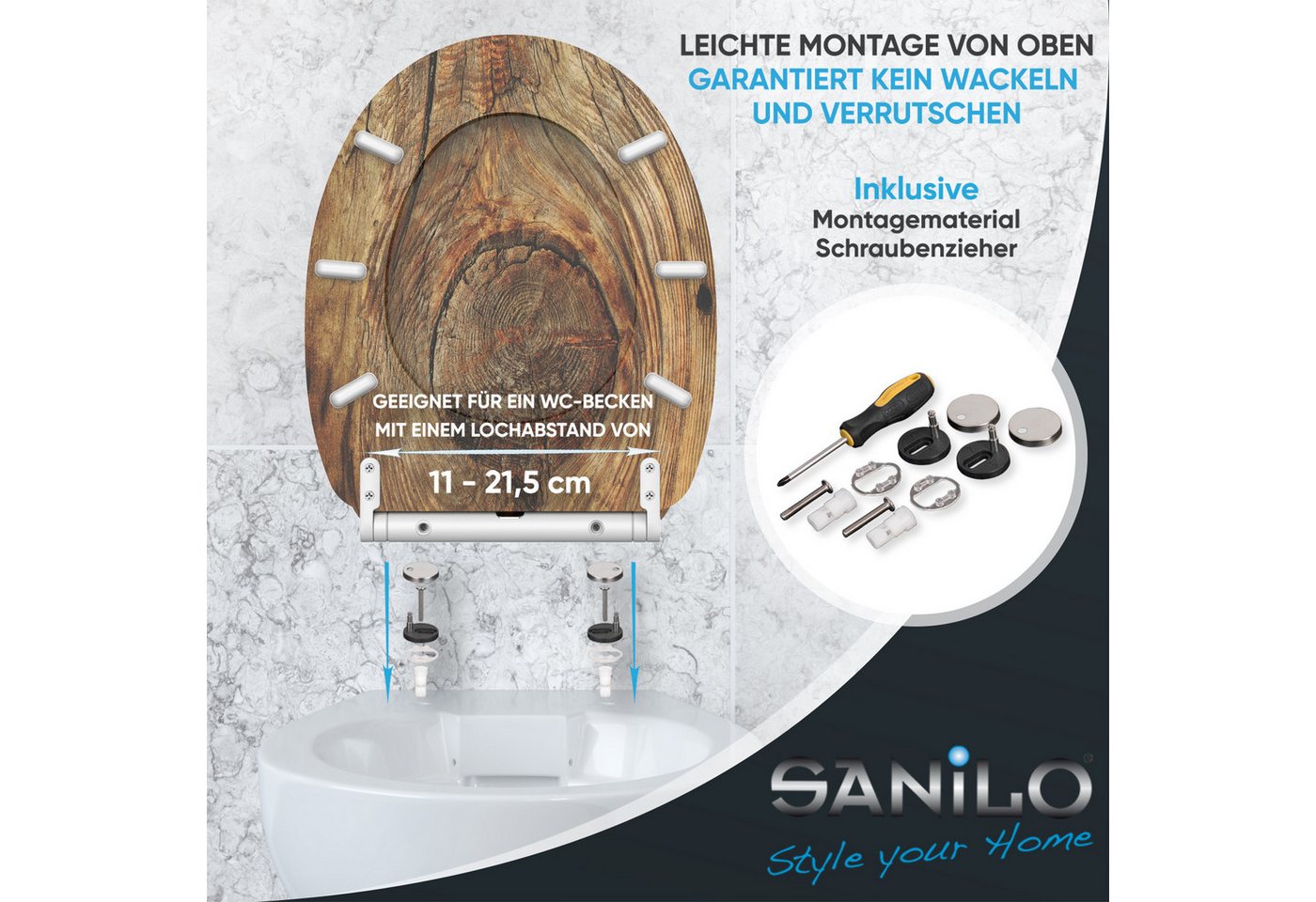 Sanilo WC-Sitz Rustikal mit Absenkautomatik & Quick Release, Premium Toilettendeckel, abnehmbar, leichte Montage von oben – Bild 5 von 5