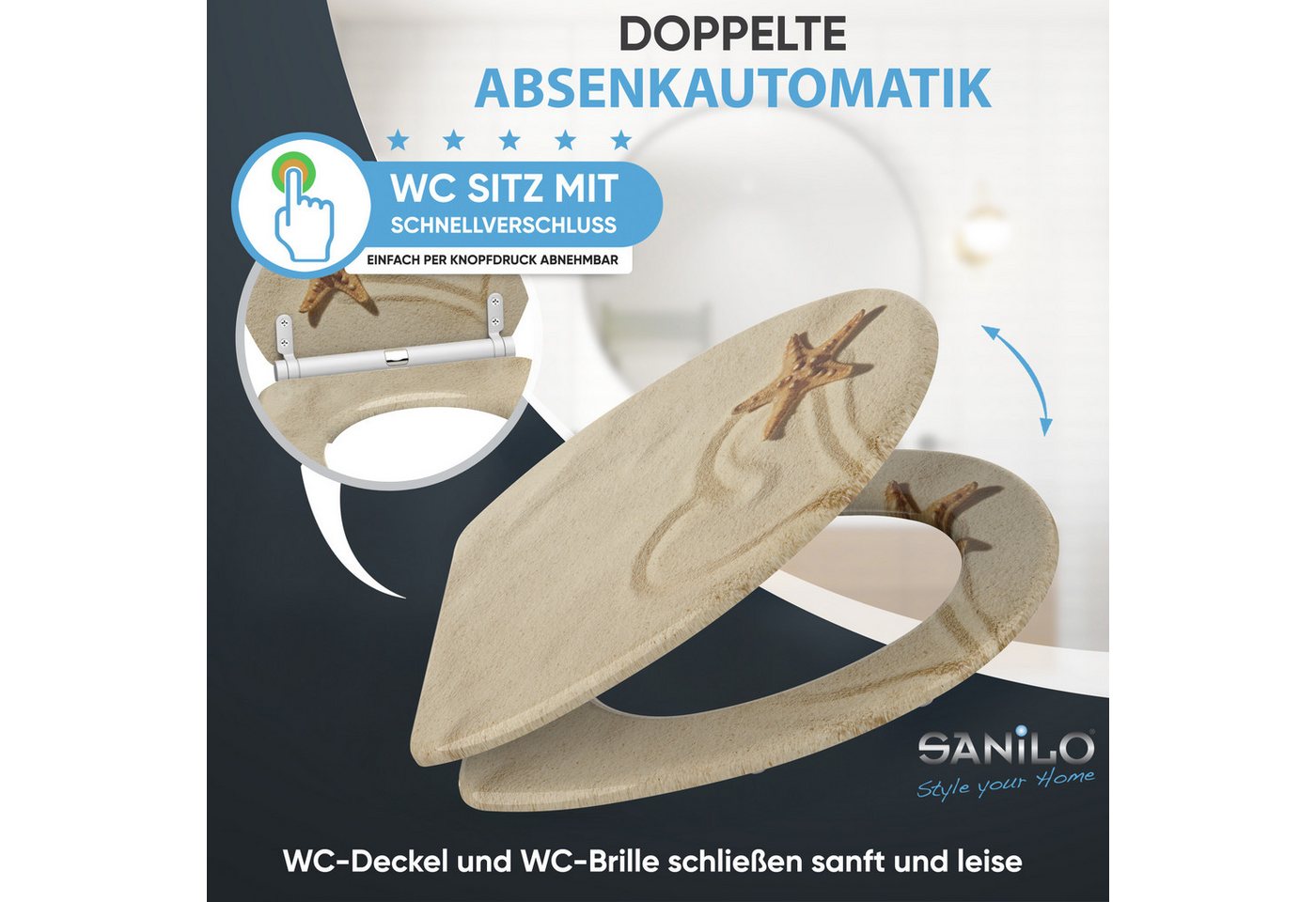 Sanilo WC-Sitz Sandy mit Absenkautomatik & Quick Release, Premium Toilettendeckel, abnehmbar, leichte Montage von oben – Bild 3 von 5