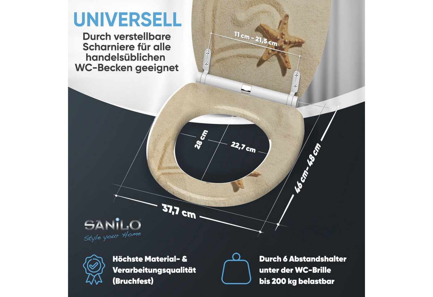 Sanilo WC-Sitz Sandy mit Absenkautomatik & Quick Release, Premium Toilettendeckel, abnehmbar, leichte Montage von oben – Bild 4 von 5