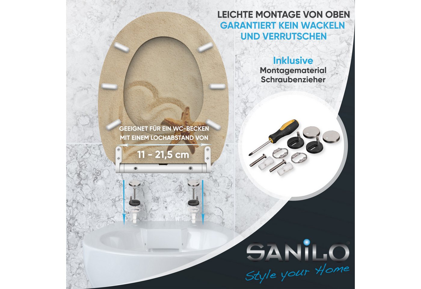 Sanilo WC-Sitz Sandy mit Absenkautomatik & Quick Release, Premium Toilettendeckel, abnehmbar, leichte Montage von oben – Bild 5 von 5