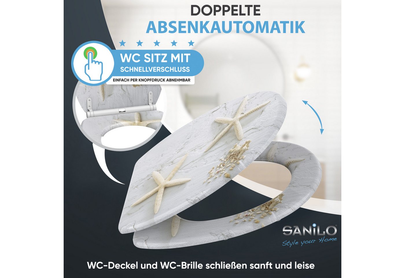 Sanilo WC-Sitz Seestern mit Absenkautomatik & Quick Release, Premium Toilettendeckel, abnehmbar, leichte Montage von oben – Bild 3 von 5