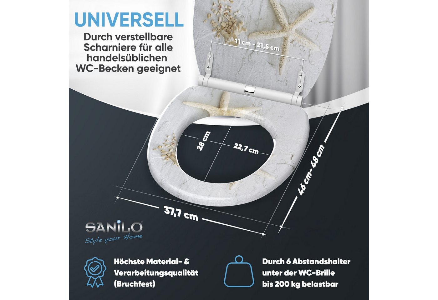 Sanilo WC-Sitz Seestern mit Absenkautomatik & Quick Release, Premium Toilettendeckel, abnehmbar, leichte Montage von oben – Bild 4 von 5
