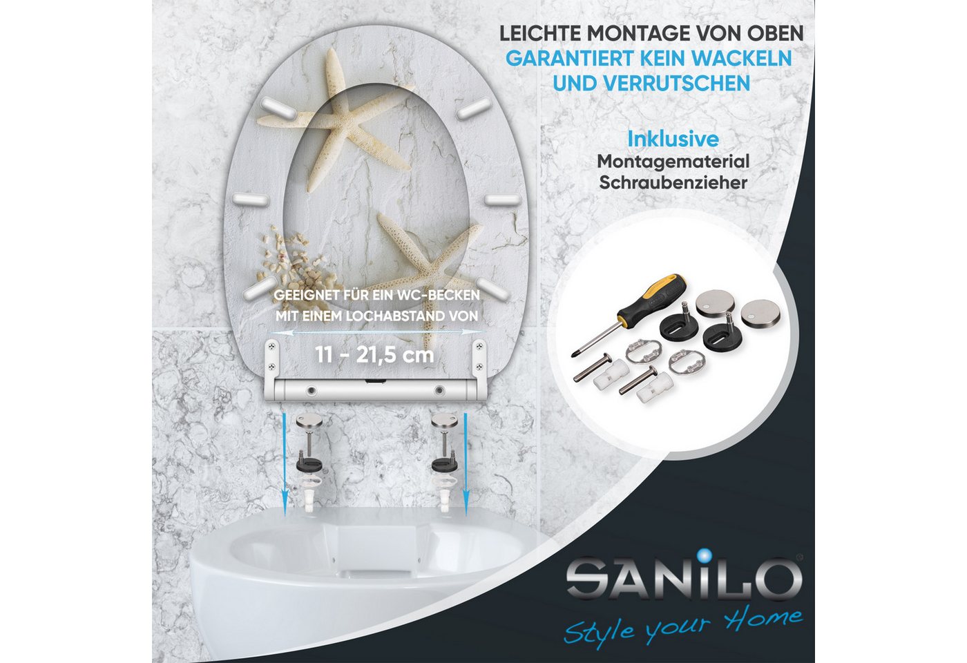 Sanilo WC-Sitz Seestern mit Absenkautomatik & Quick Release, Premium Toilettendeckel, abnehmbar, leichte Montage von oben – Bild 5 von 5