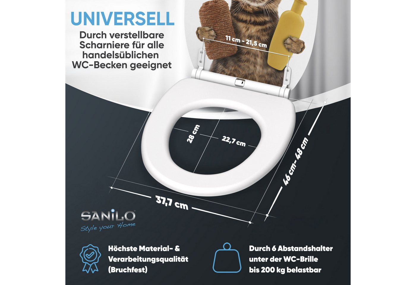 Sanilo WC-Sitz Shower Cat mit Absenkautomatik & Quick Release, Premium Toilettendeckel, abnehmbar, leichte Montage von oben – Bild 4 von 5