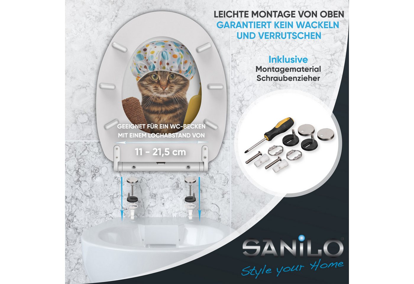 Sanilo WC-Sitz Shower Cat mit Absenkautomatik & Quick Release, Premium Toilettendeckel, abnehmbar, leichte Montage von oben – Bild 5 von 5