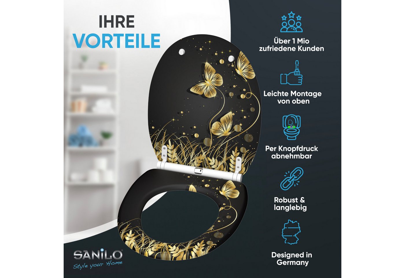 Sanilo WC-Sitz Silhouette mit Absenkautomatik & Quick Release, hochwertig, abnehmbar, leichte Montage von oben, mit Schraubenzieher – Bild 2 von 5