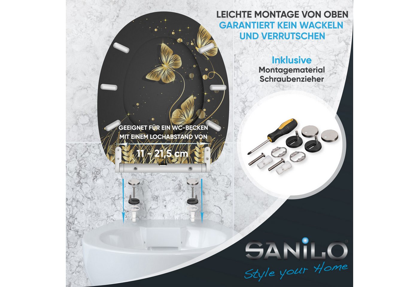 Sanilo WC-Sitz Silhouette mit Absenkautomatik & Quick Release, hochwertig, abnehmbar, leichte Montage von oben, mit Schraubenzieher – Bild 5 von 5