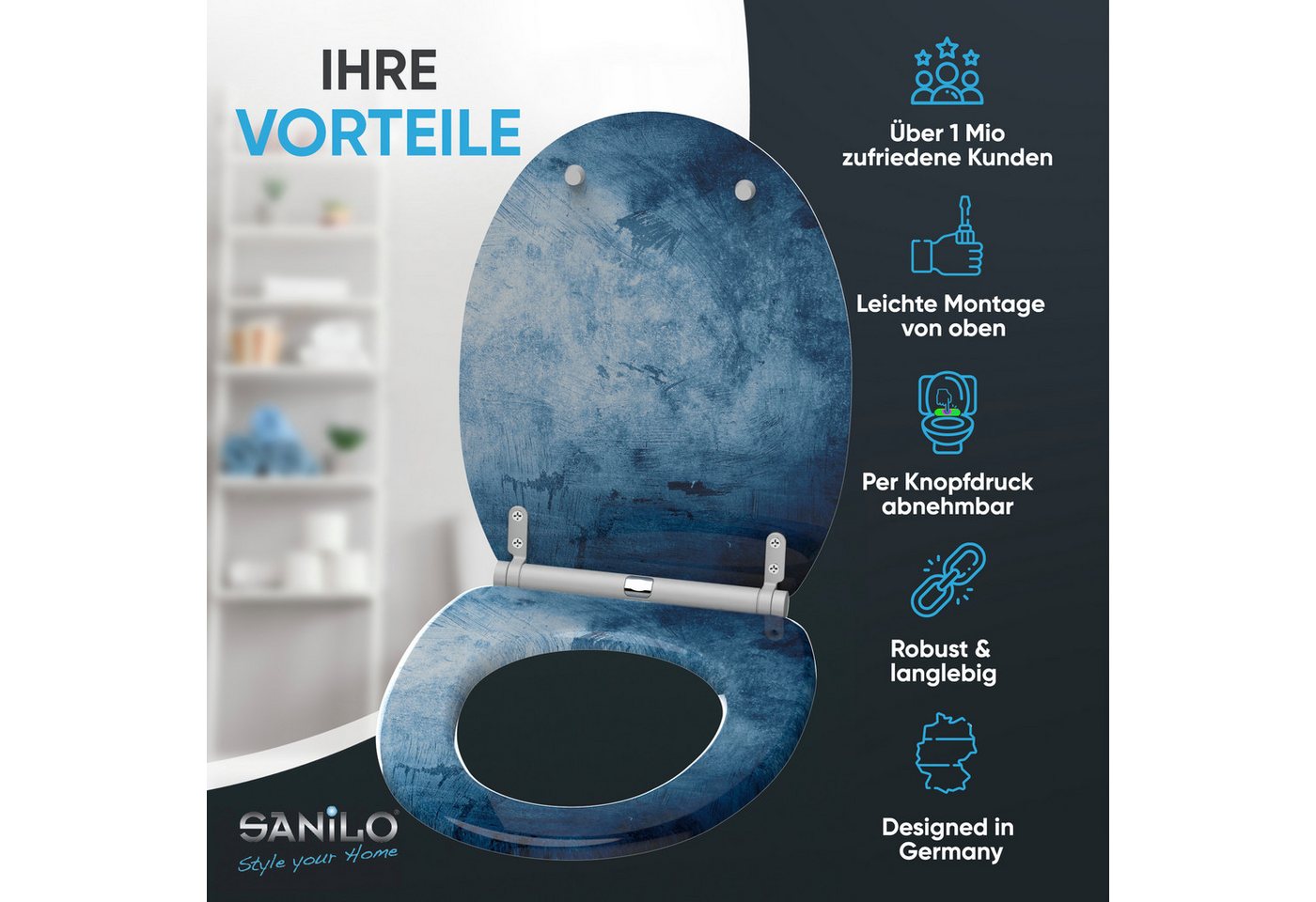 Sanilo WC-Sitz Solium mit Absenkautomatik & Quick Release, hochwertig, abnehmbar, leichte Montage von oben, mit Schraubenzieher – Bild 2 von 5