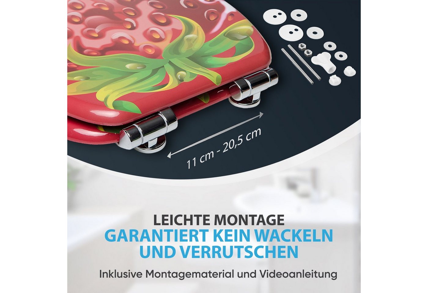 Sanilo WC-Sitz Strawberry mit Absenkautomatik, Toilettendeckel direkt vom Hersteller, hochwertig & modern mit Motiv, universell, leichte Montage – Bild 5 von 5