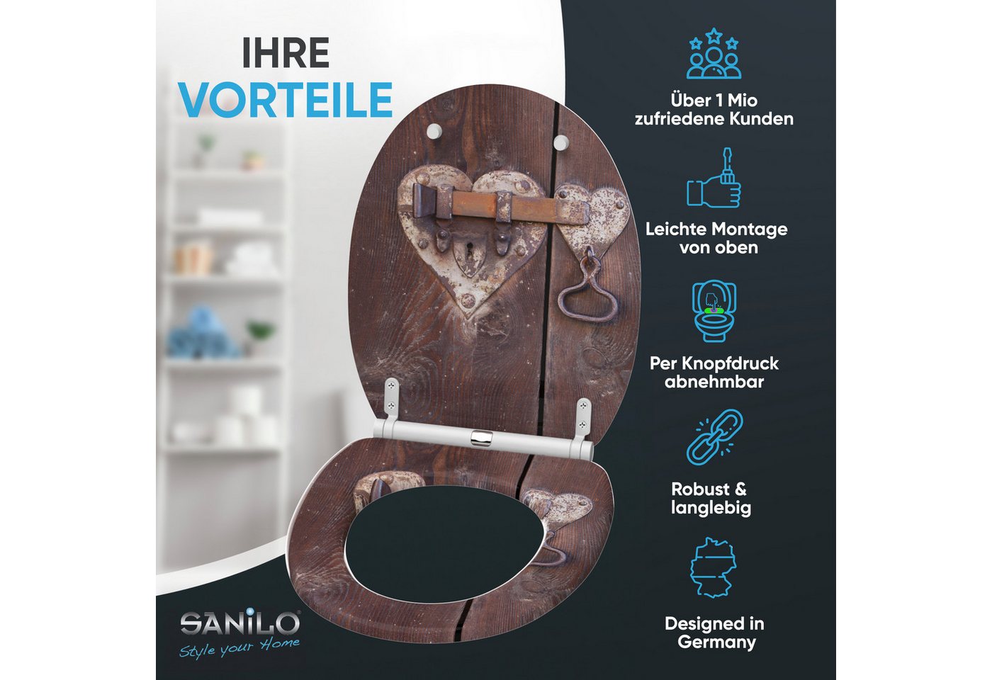 Sanilo WC-Sitz Türschloss mit Absenkautomatik & Quick Release, Premium Toilettendeckel, abnehmbar, leichte Montage von oben – Bild 2 von 5