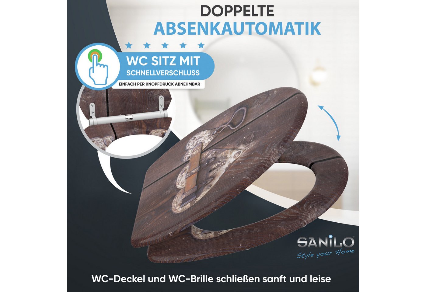 Sanilo WC-Sitz Türschloss mit Absenkautomatik & Quick Release, Premium Toilettendeckel, abnehmbar, leichte Montage von oben – Bild 3 von 5