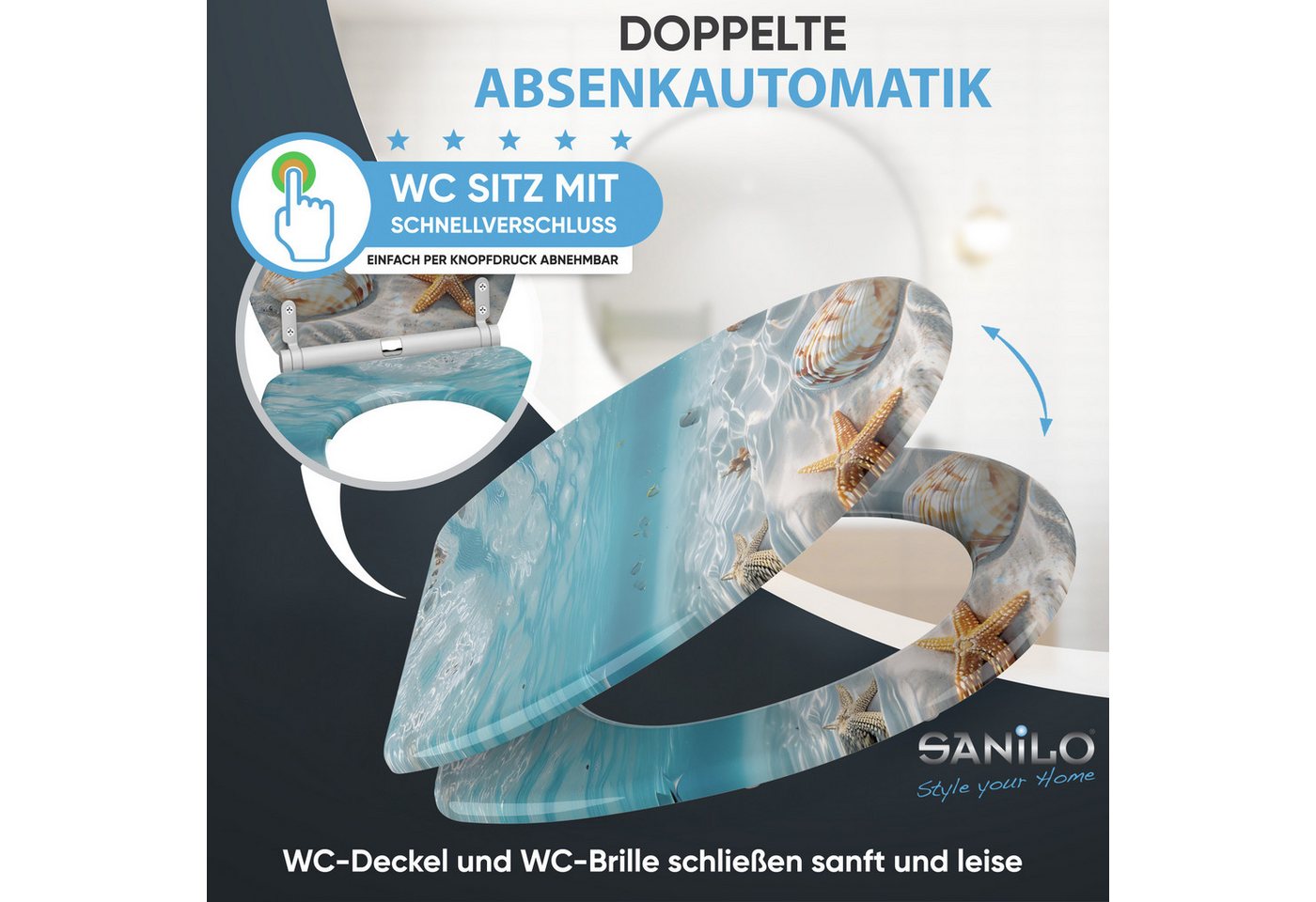 Sanilo WC-Sitz Waterworld mit Absenkautomatik & Quick Release, hochwertig, abnehmbar, leichte Montage von oben, mit Schraubenzieher – Bild 3 von 5