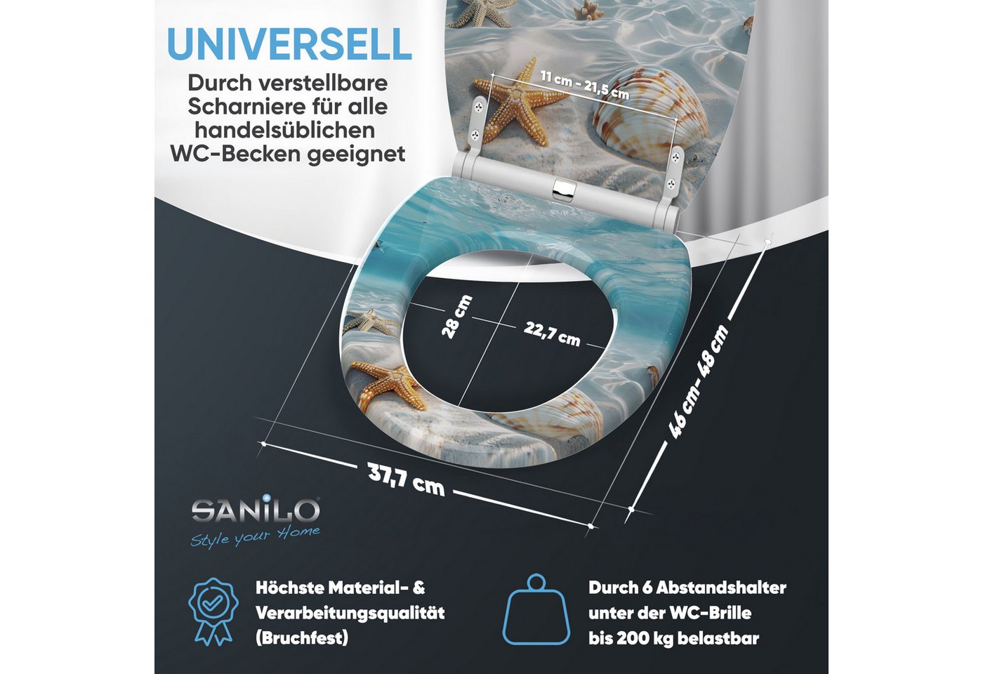 Sanilo WC-Sitz Waterworld mit Absenkautomatik & Quick Release, hochwertig, abnehmbar, leichte Montage von oben, mit Schraubenzieher – Bild 4 von 5
