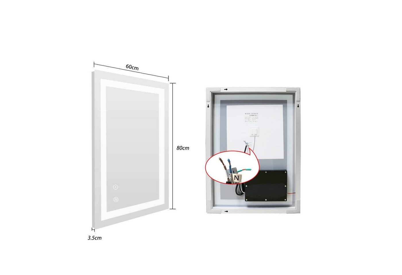 SaniteModar Badspiegel LED Badezimmerspiege, Ultrahell, beschlagfrei, dimmbar (1-St), IP44 wasserdicht, vertikal & horizontal montierbar, 70x90cm – Bild 2 von 5