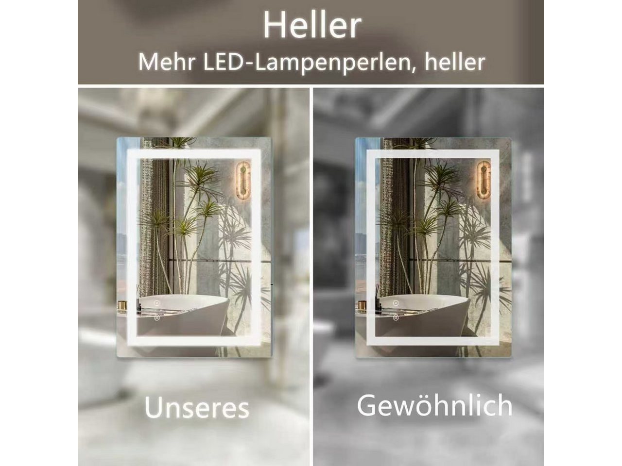 SaniteModar Badspiegel LED Badezimmerspiege, Ultrahell, beschlagfrei, dimmbar (1-St), IP44 wasserdicht, vertikal & horizontal montierbar, 70x90cm – Bild 4 von 5