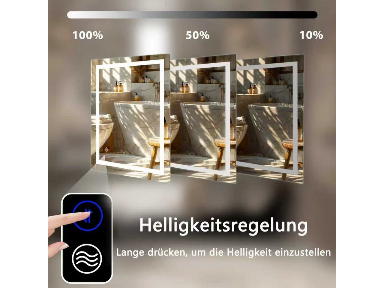 SaniteModar Badspiegel LED Badezimmerspiege, Ultrahell, beschlagfrei, dimmbar (1-St), IP44 wasserdicht, vertikal & horizontal montierbar, 70x90cm – Bild 5 von 5