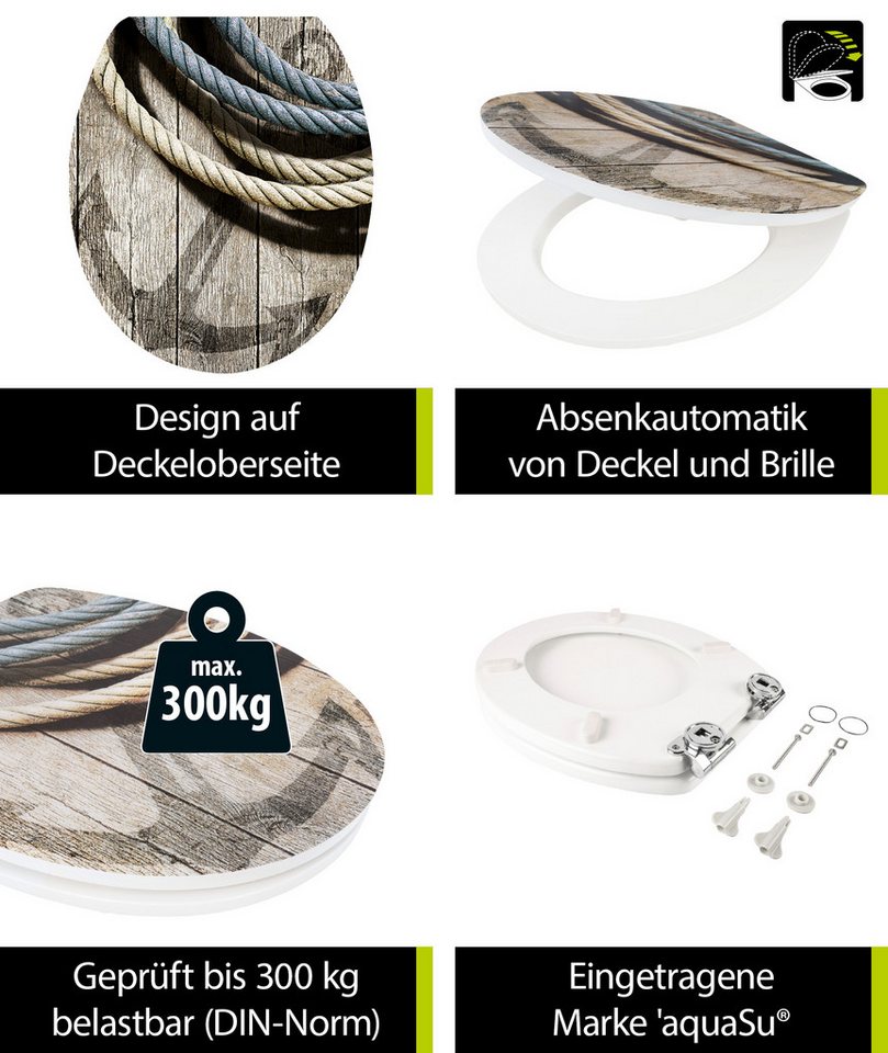 SANITOP WINGENROTH WC-Sitz Maritim, Motiv Seemannstau, Holzkern, Absenkautomatik, Hochglanz, 402934 – Bild 2 von 5