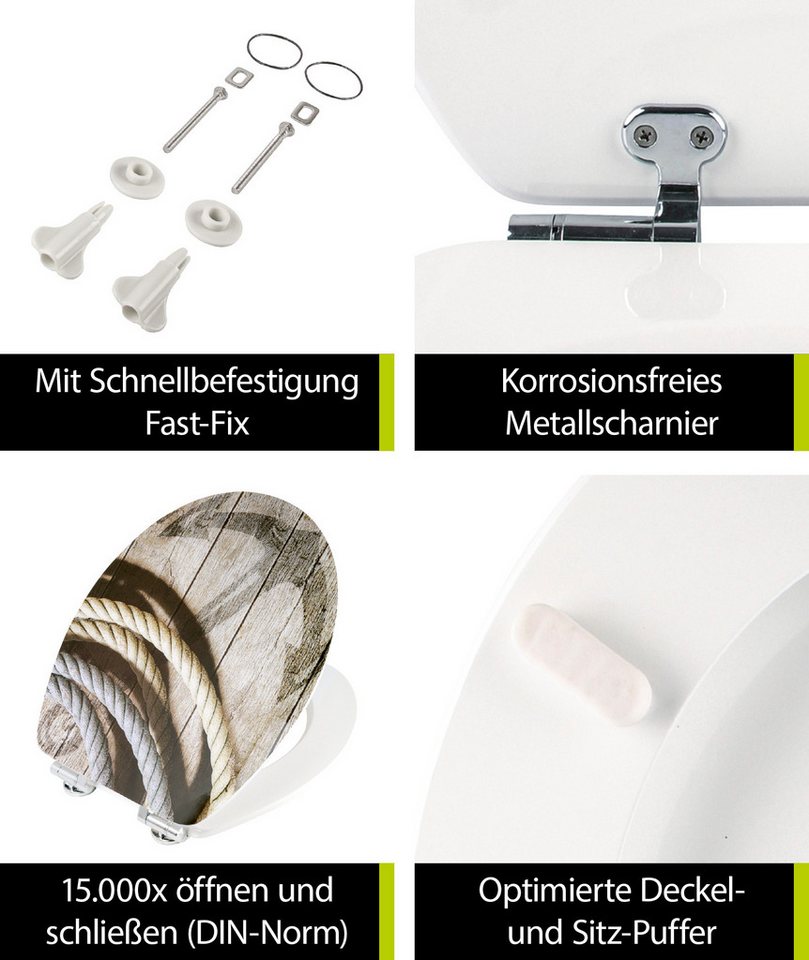 SANITOP WINGENROTH WC-Sitz Maritim, Motiv Seemannstau, Holzkern, Absenkautomatik, Hochglanz, 402934 – Bild 4 von 5