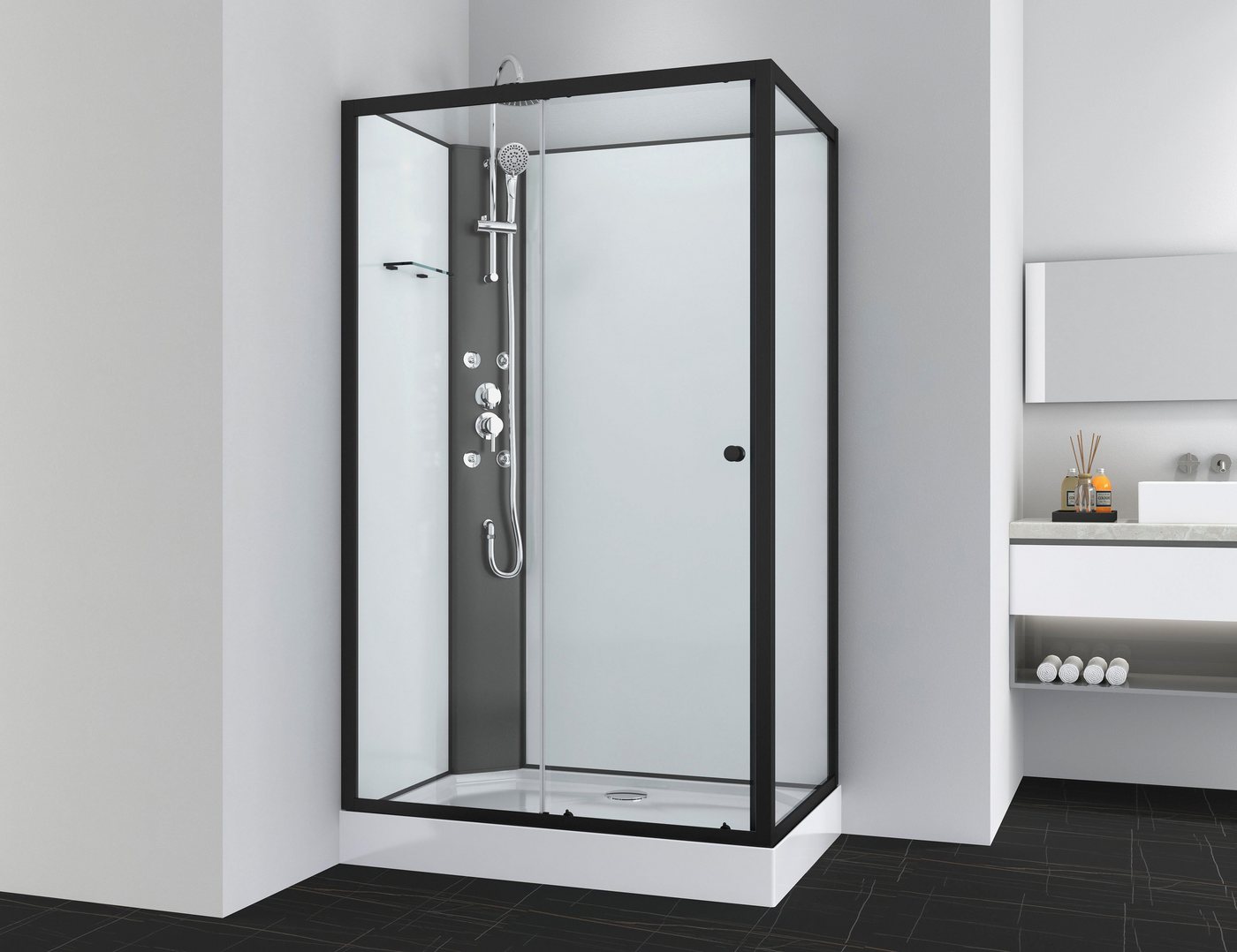 Sanotechnik Komplettdusche VIVA, BxT: 120x80 cm, Einscheibensicherheitsglas, rechteckig, mit Massagedüsen – Bild 2 von 3