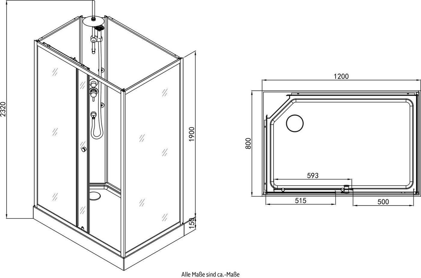 Sanotechnik Komplettdusche VIVA, BxT: 120x80 cm, Einscheibensicherheitsglas, rechteckig, mit Massagedüsen – Bild 3 von 3