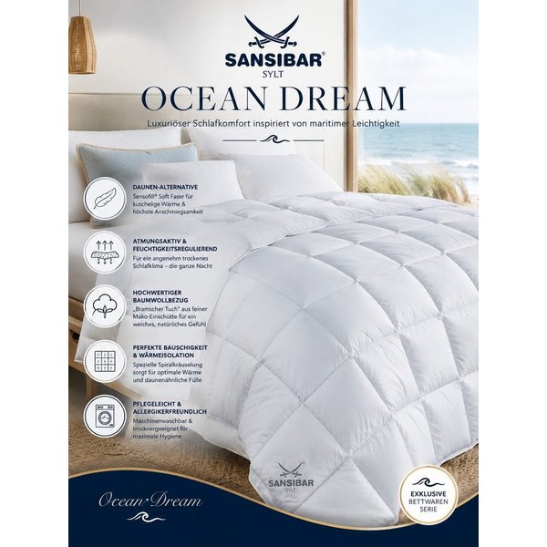 Sansibar Sylt Kunstfaserbettdecke Sansibar Ocean Dream Ganzjahresdecke Medium, Füllung: 100% Polyester (Sensofill), Bezug: 100% Baumwolle, Daunen-Feeling durch 
