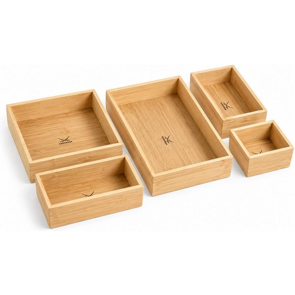Sansibar Sylt Make-Up Organizer Bambus Kosmetik Organizer, Set, 5-tlg., 5-teiliges Organizer-Set, 5 Boxen in 4 Größen, rutschfeste Füße