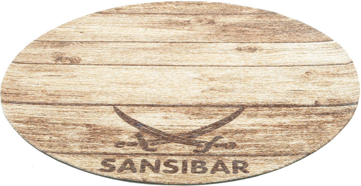 Sansibar Teppich Keitum 009, rund, Höhe: 3 mm, Flachgewebe, Motiv Holzdielen & gekreuzte Säbel – Bild 4 von 5