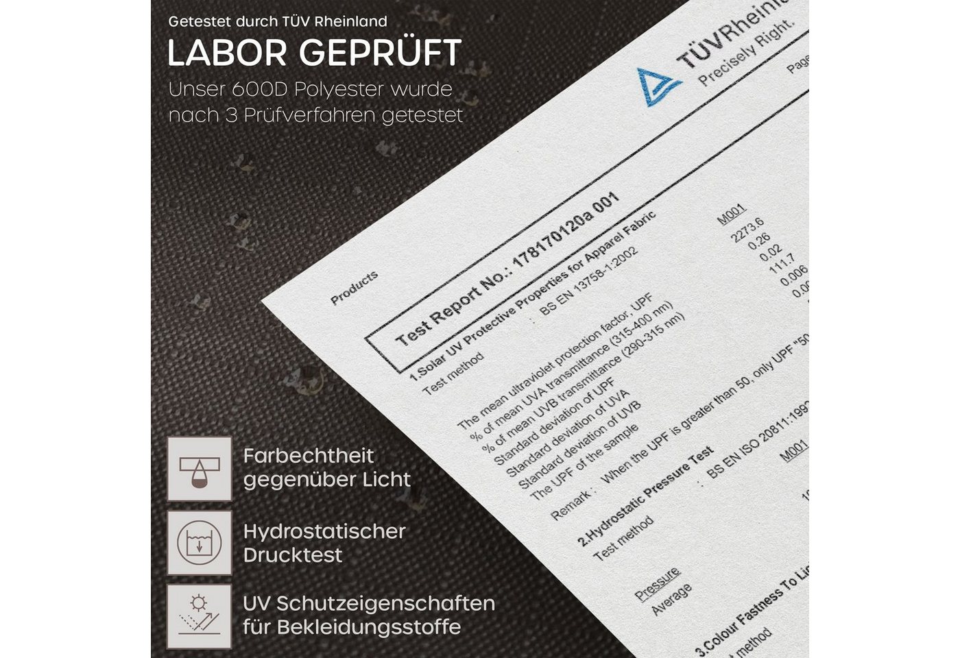 Sanzaro Gartenmöbel-Schutzhülle, 600D Oxford Gewebe, RipStop-Technologie, UV-Beständig, 135x135x70cm – Bild 5 von 5