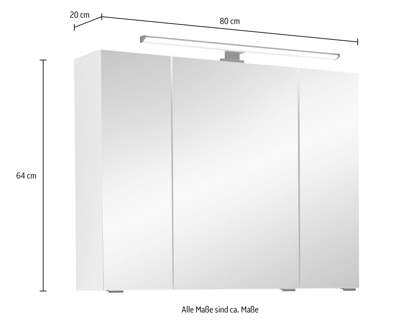 Saphir Badezimmerspiegelschrank Quickset 500, 3 Türen, 80cm breit, LED-Aufsatzleuchte inkl. Schalter und Steckdose – Bild 5 von 5