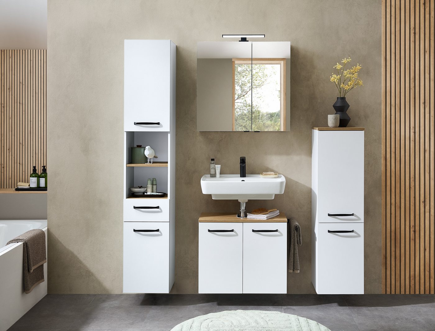 Saphir Badezimmerspiegelschrank Quickset 500, 2 Türen, 67cm breit, LED-Aufsatzleuchte inkl. Schalter und Steckdose – Bild 2 von 5