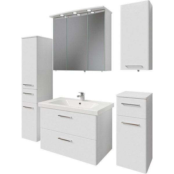 Saphir Badmöbel-Set Quickset 316 5-teilig, Keramikwaschtisch mit LED-Spiegelschrank, (6-St), Midischrank, Unterschrank, Hängeschrank, 7 Türen, inkl. Türdämpfer