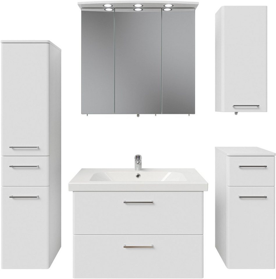 Saphir Badmöbel-Set Quickset 316 5-teilig, Keramikwaschtisch mit LED-Spiegelschrank, (6-St), Midischrank, Unterschrank, Hängeschrank, 7 Türen, inkl. Türdämpfer – Bild 3 von 5