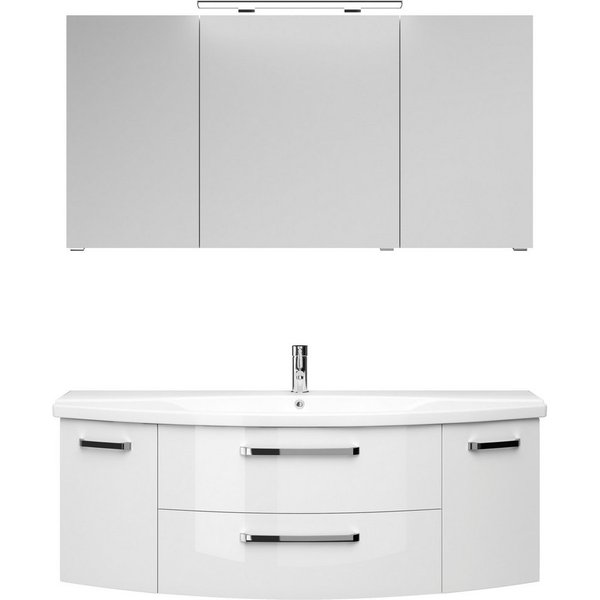 Saphir Badmöbel-Set Serie 4010 2-teilig Keramik-Waschtisch mit LED-Spiegelschrank, (Set), Badezimmer Set 144 cm breit, inkl. Türdämpfer, 5 Türen, 2 Schubladen