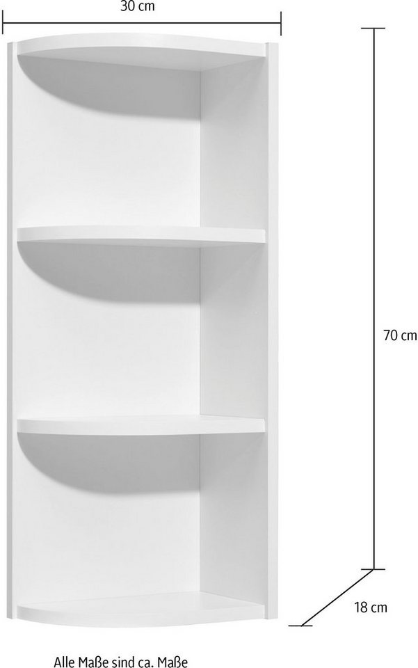 Saphir Eckregal Quickset 335 Abschlussecke für Hängeschrank, 30,7 cm breit, 70 cm hoch, 2 feste Böden, Regal in Weiß, Badezimmerhängeregal – Bild 4 von 5