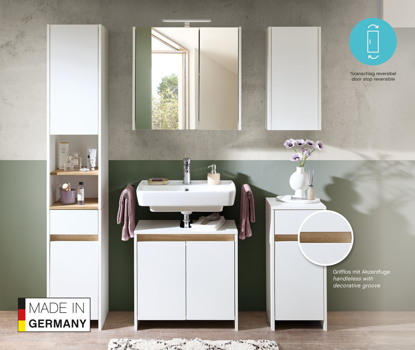 Saphir Hängeschrank Quickset 100, Badschrank 32,4 cm, 1 Tür, 1 Einlegeboden Badezimmer-Hängeschrank, Wandschrank – Bild 2 von 5