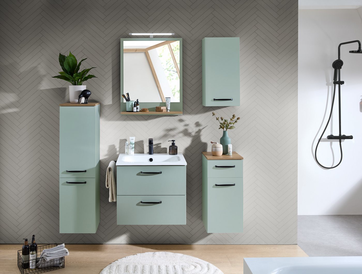 Saphir Hängeschrank Quickset 500, Badschrank 32,4 cm, 1 Tür, 2 Einlegeboden Badezimmer-Hängeschrank, Wandschrank – Bild 2 von 5