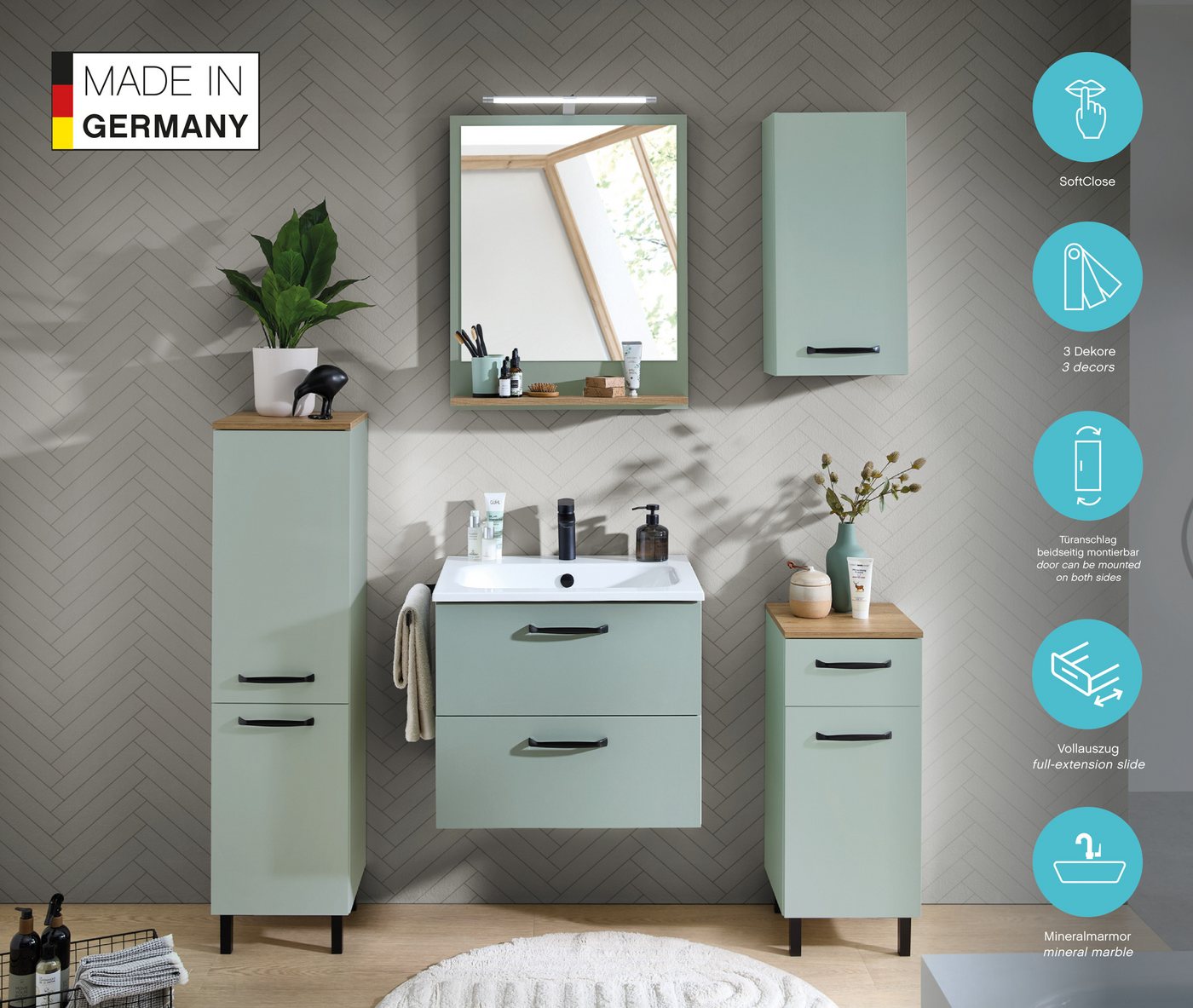 Saphir Hängeschrank Quickset 500, Badschrank 32,4 cm, 1 Tür, 2 Einlegeboden Badezimmer-Hängeschrank, Wandschrank – Bild 3 von 5