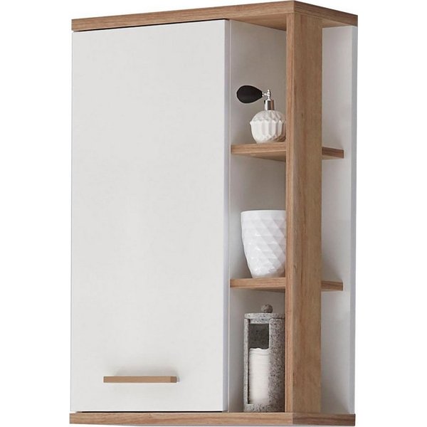 Saphir Hängeschrank Quickset Badschrank 50,5 cm breit mit 1 Tür und 2 Glas-Einlegeböden Badezimmer-Hängeschrank inkl. Türdämpfer, Holzgriffe