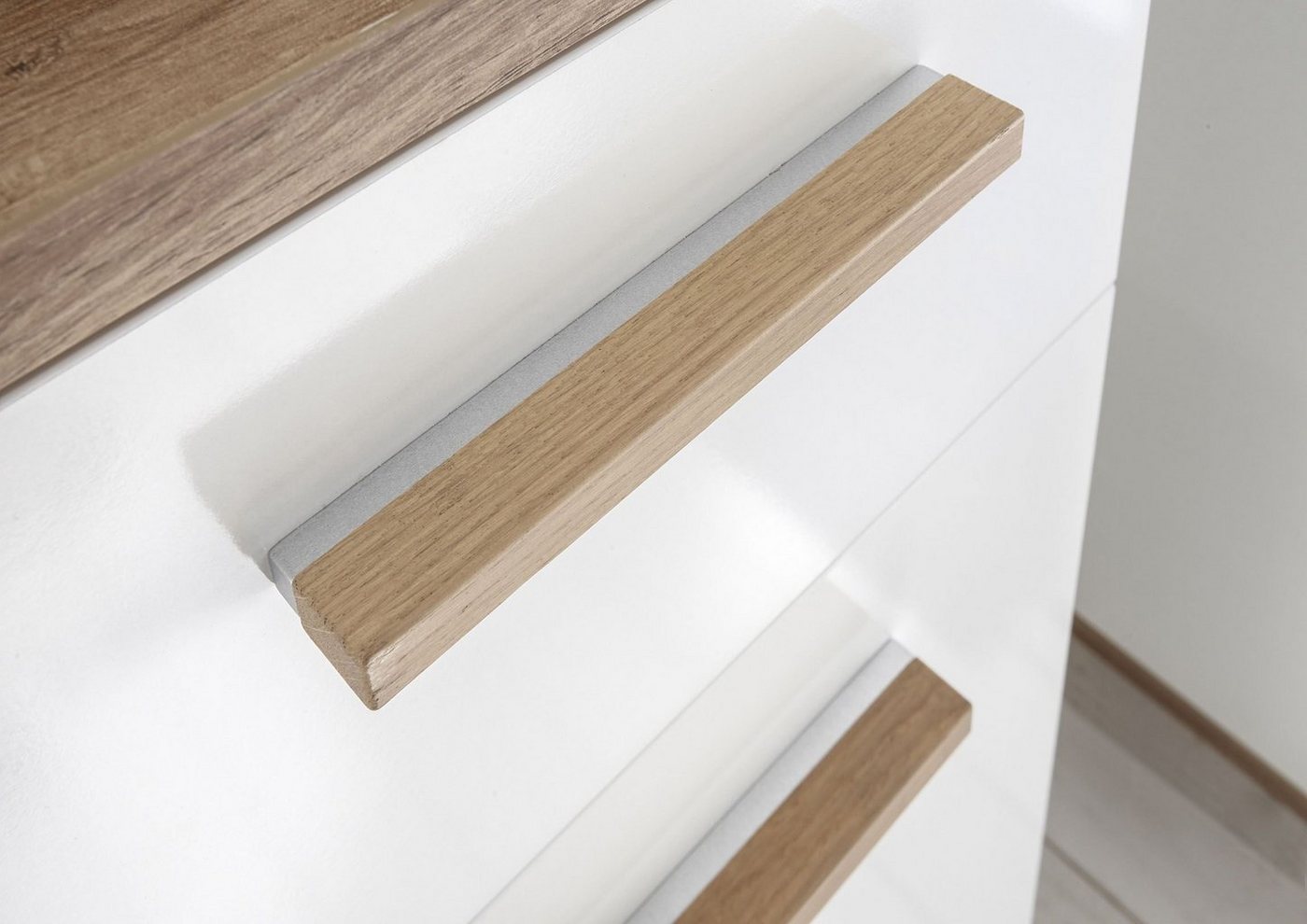 Saphir Hängeschrank Quickset Badschrank 50,5 cm breit mit 1 Tür und 2 Glas-Einlegeböden Badezimmer-Hängeschrank inkl. Türdämpfer, Holzgriffe – Bild 5 von 5