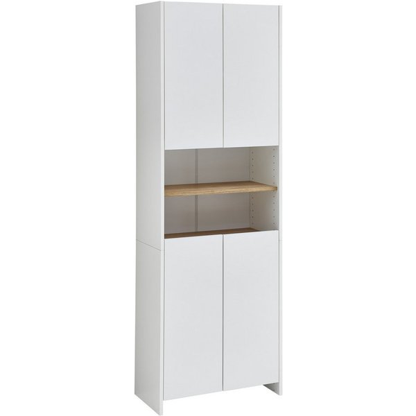 Saphir Hochschrank Quickset 100, Badschrank 61,6 cm breit, 4 Türen 2 Einlegeböden, 2 offene Fächer, Badezimmer-Hochschrank, Akzentfuge