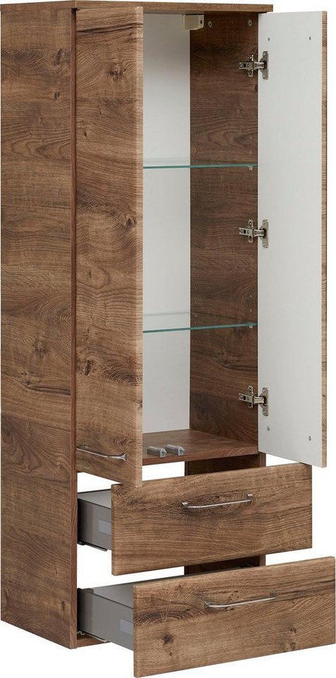 Saphir Midischrank Quickset Badschrank 50 cm breit, 2 Türen, 2 Schubladen, 2 Einlegeböden Badezimmer-Midischrank inkl. Türdämpfer, Griffe in Chrom glänzend – Bild 2 von 4