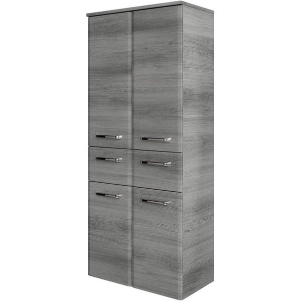 Saphir Midischrank Quickset Badschrank 60 cm breit, 141 cm hoch mit 4 Türen Badezimmer-Midischrank inkl. Türdämpfer, Griffe in Chrom glänzend