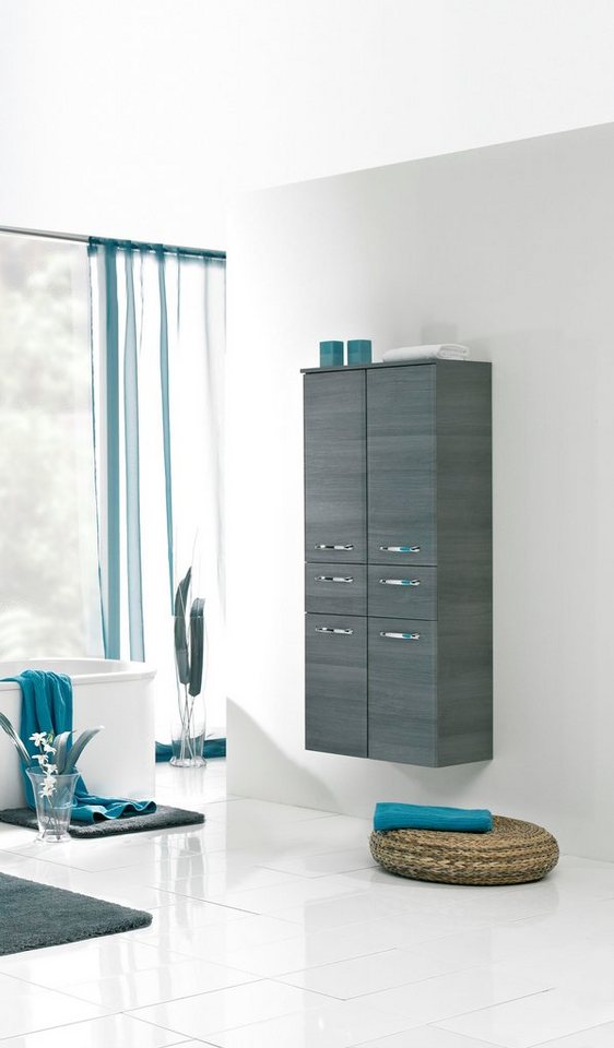 Saphir Midischrank Quickset Badschrank 60 cm breit, 141 cm hoch mit 4 Türen Badezimmer-Midischrank inkl. Türdämpfer, Griffe in Chrom glänzend – Bild 2 von 5