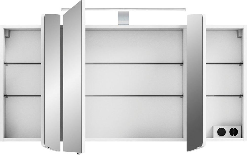 Saphir Spiegelschrank Cassca Sprint Badschrank, 3 Spiegeltüren, 6 Einlegeböden, 120 cm breit inkl. LED-Beleuchtung, Türdämpfer, Schalter-/Steckdosenkombination – Bild 3 von 5