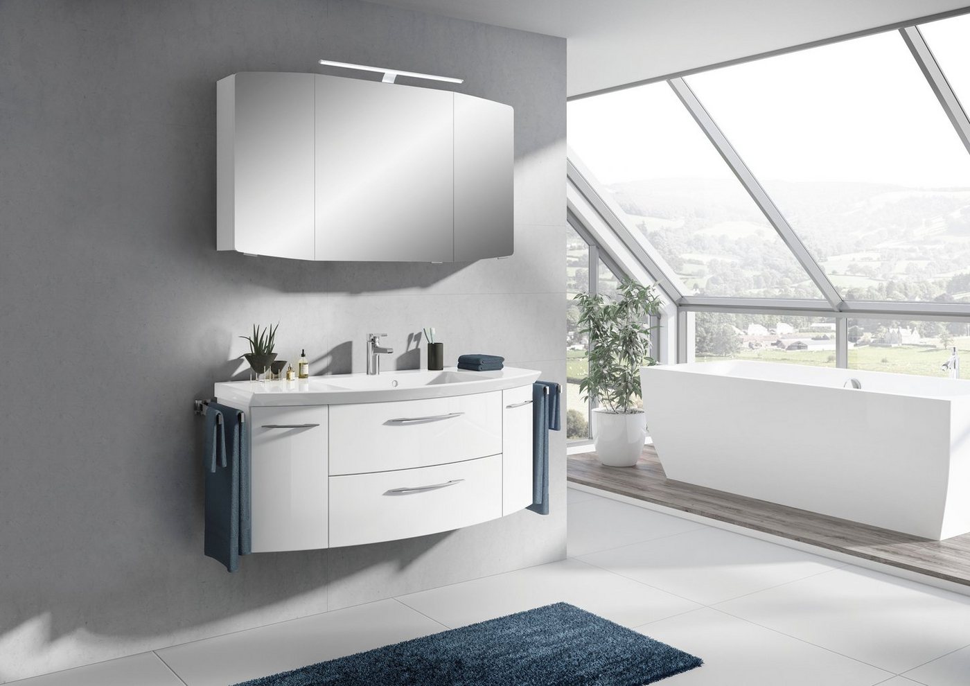 Saphir Spiegelschrank Cassca Sprint Badschrank, 3 Spiegeltüren, 6 Einlegeböden, 120 cm breit inkl. LED-Beleuchtung, Türdämpfer, Schalter-/Steckdosenkombination – Bild 4 von 5