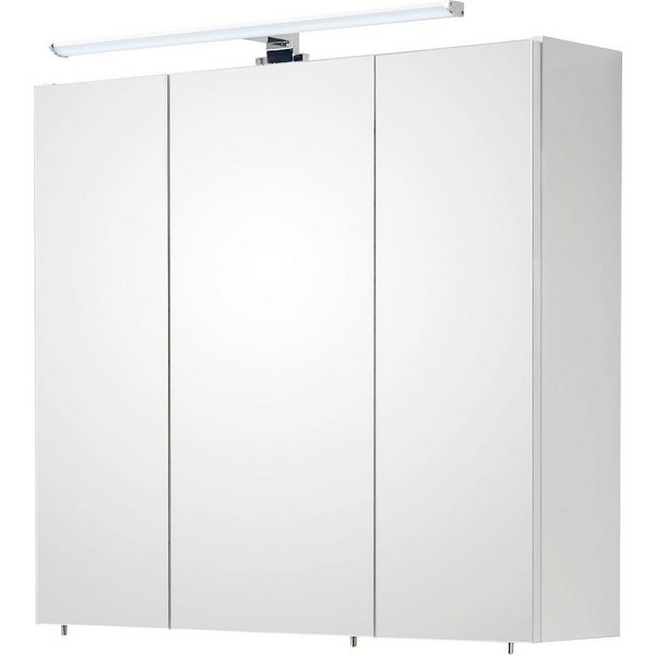 Saphir Spiegelschrank Quickset 360 Badschrank, 3 Spiegeltüren, 6 Einlegeböden, 75 cm breit inkl. LED-Beleuchtung, Türdämpfer, Schalter-/Steckdosenkombination