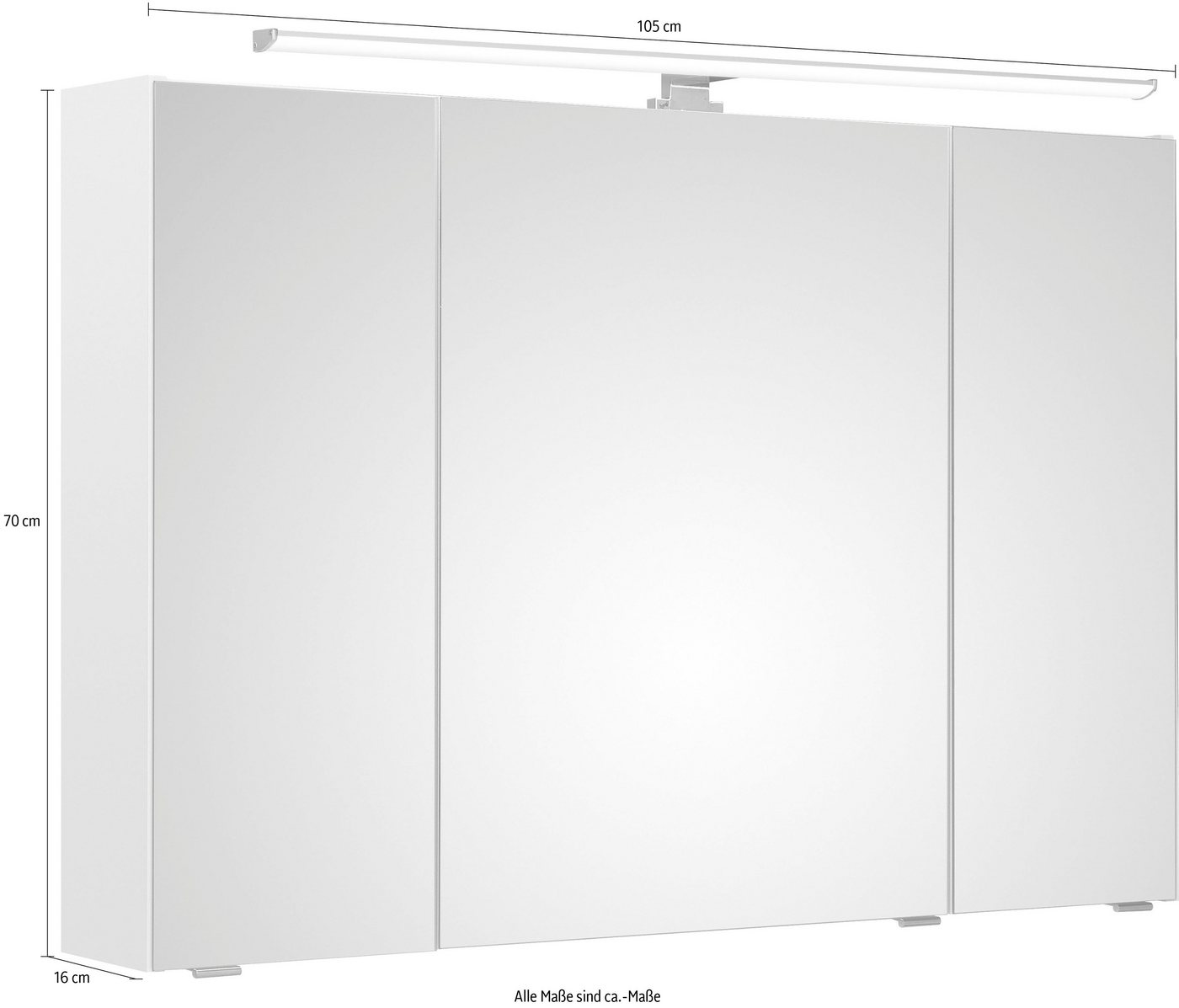 Saphir Spiegelschrank Quickset Badschrank, 3 Spiegeltüren, 6 Einlegeböden, 105 cm breit inkl. LED-Beleuchtung, Türdämpfer, Schalter-/Steckdosenkombination – Bild 4 von 5
