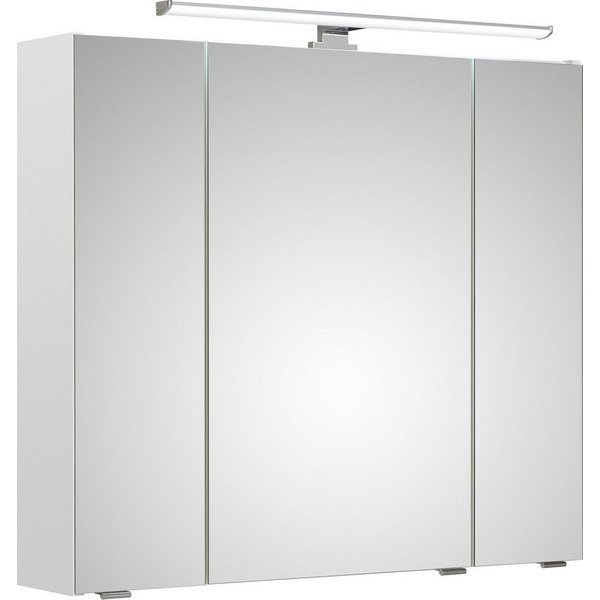 Saphir Spiegelschrank Quickset Badschrank, 3 Spiegeltüren, 6 Einlegeböden, 80 cm breit inkl. LED-Beleuchtung, Türdämpfer, Schalter-/Steckdosenkombination